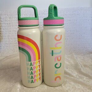 OCS Designs Thermos Bottles 20 oz LOT of 2 Breathe Happy Rainbow Stainless whims